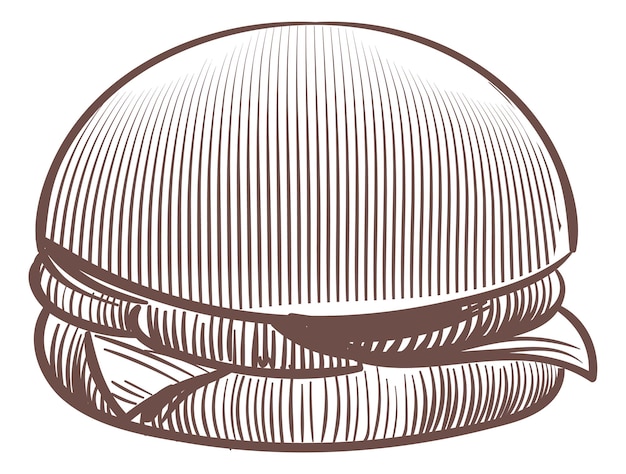 Vector cheeseburger engraving burger sketch fast food icon