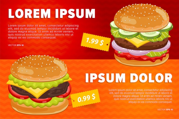 Vector cheeseburger sale banner template.