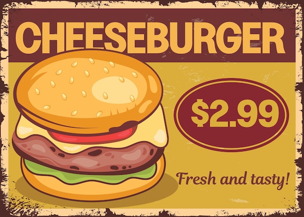 Cheeseburger sign design in retro style for restaurants vector template