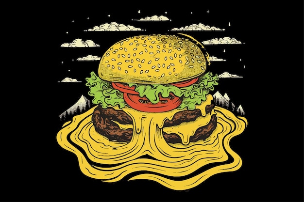 Cheeseburger transformed to a landscape