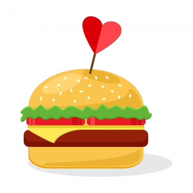 Cheeseburger with heart.  illustration