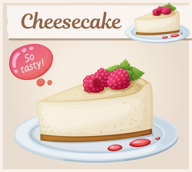 Cheesecake met framboos pictogram cartoon vectorillustratie