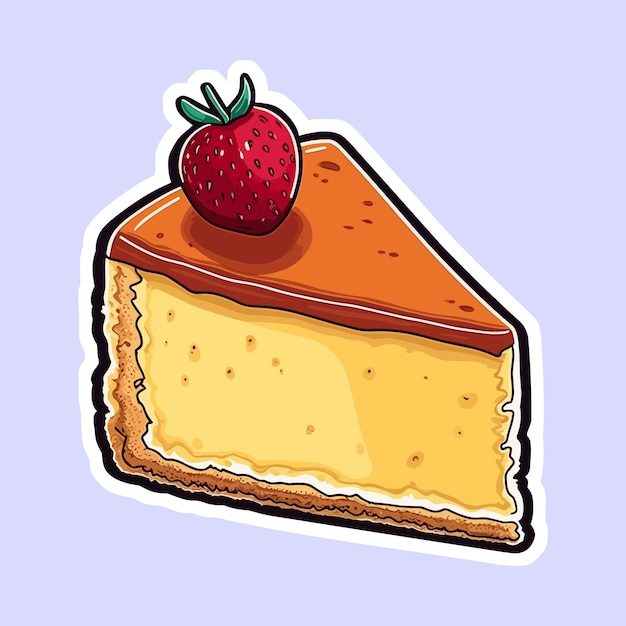 Cheesecake Pie Handgetekende Sticker Zoet En Heerlijk Met Aardbeien Topping Op De Top