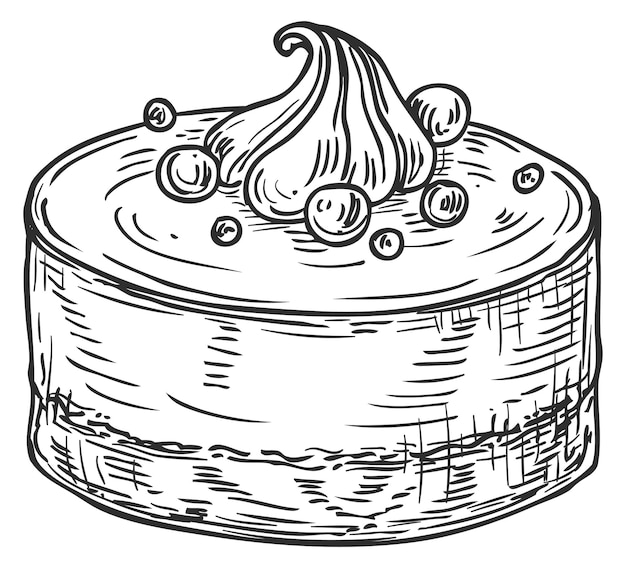 ベクトル 白い背景に分離されたチーズケーキ スケッチ手描きの甘いベリーのデザート