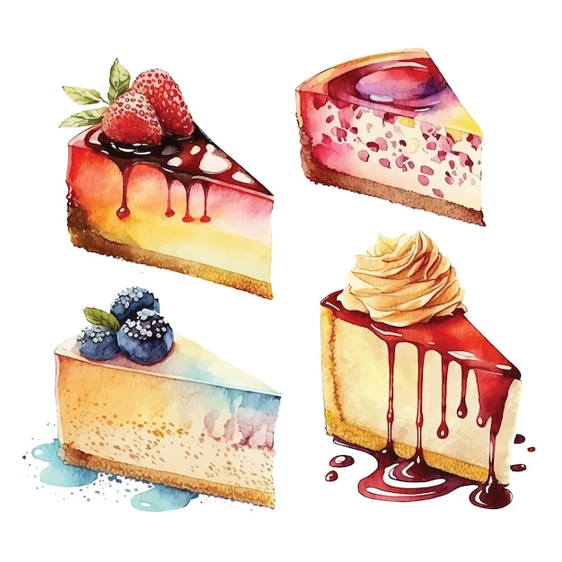 Cheesecake watercolor paint collection 01