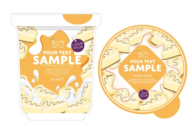 Vector cheesecake yogurt packaging template.