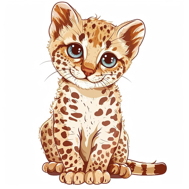 Cheetah cub with big blue eyes sitting Vector illustration