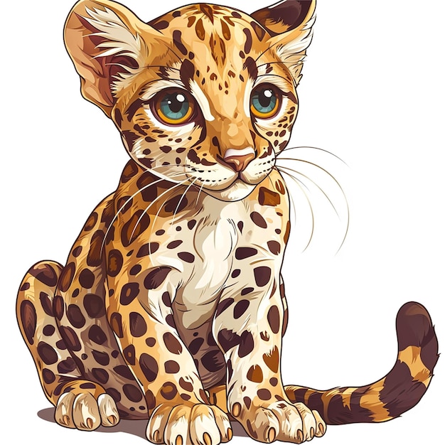 Cheetah cub with big blue eyes sitting Vector illustration