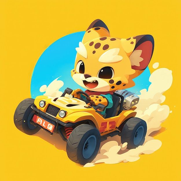 Vector a cheetah in a dune buggy cartoon style