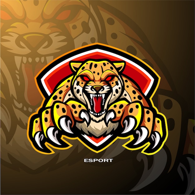 Cheetah mascotte esport logo ontwerp