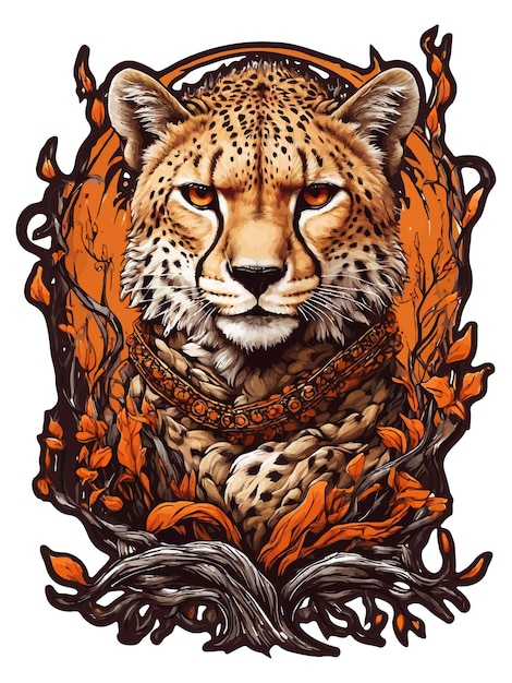 Cheetah met wortel- en vuurvectorillustratie voor t-shirtplakkers en andere