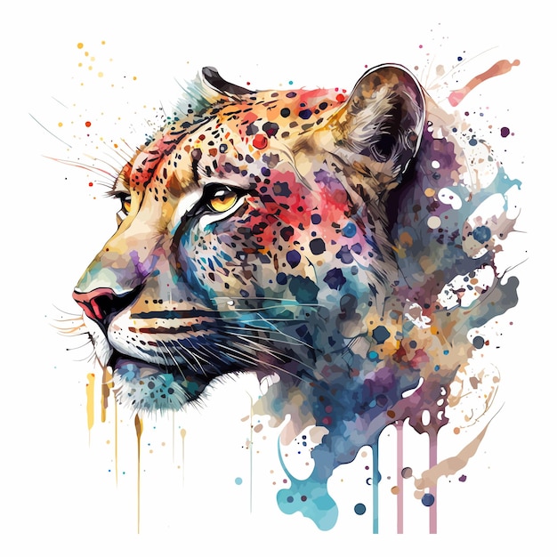 Cheetah muzzle illustration watercolor splash colorful