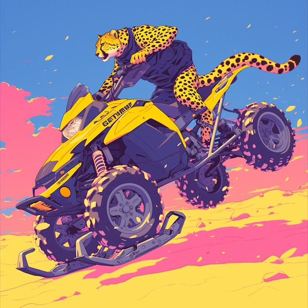 Vector a cheetah on a snowmobile cartoon style