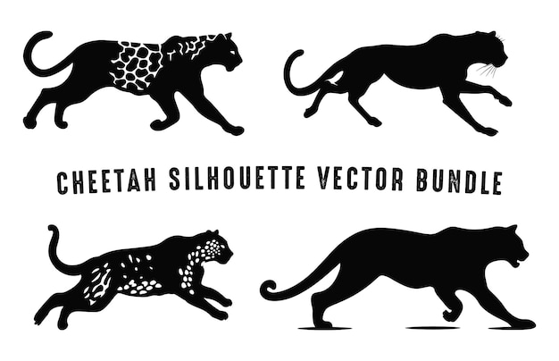 Cheetah Vector Silhouette zwart-wit Set Running Cheetah Silhouettes Bundle Wildcats Puma