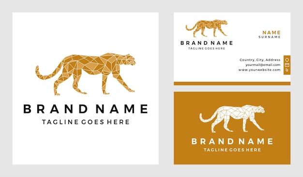 Cheetah veelhoekige logo sjabloon met visitekaartje ontwerp
