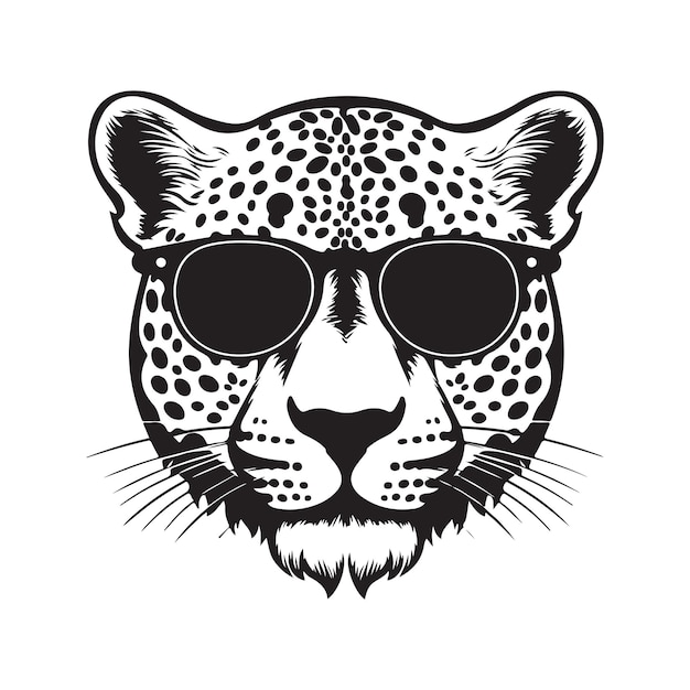 Premium Vector | Cheetah wearing sunglasses vintage logo line art ...