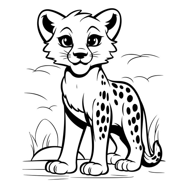Vettore illustrazione di cartoni animati in bianco e nero di cheetah wild animal