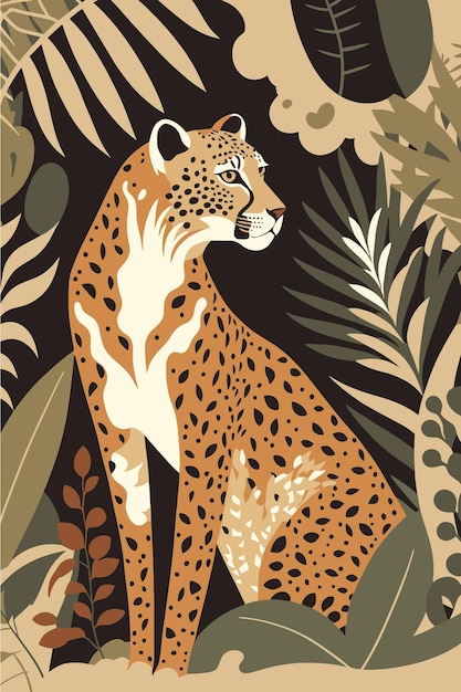 Cheetah wilde dieren platte vector illustratie achtergrond matisse poster
