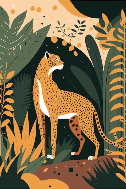 Vector cheetah wilde dieren platte vector illustratie achtergrond matisse poster