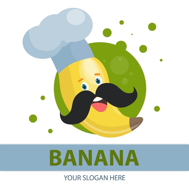 Modello di logo del personaggio della banana dello chef