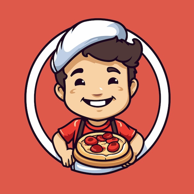 Chef boy with pizza Vector illustration of a cartoon character