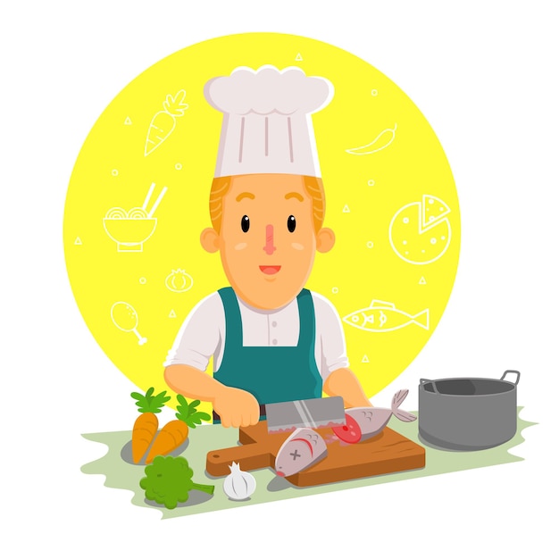 Chef Cartoon Character Cooking in The Kitchen