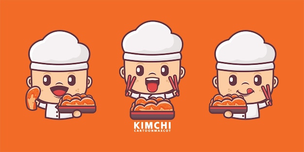 chef cartoon mascotte met Koreaanse eten kimchi