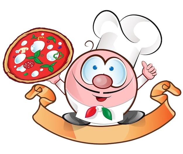 chef cartoon with pizza