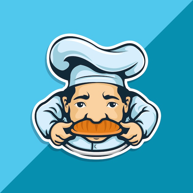 Vector chef character with bakery on mustache. character mascot.