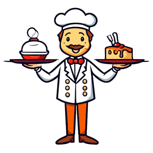 Chef cook hand drawn flat stylish mascot cartoon character drawing sticker icon concept isolated