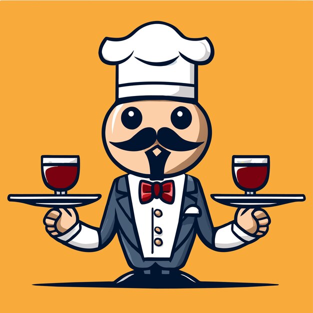 Vector chef cook hand drawn flat stylish mascot cartoon character drawing sticker icon concept isolated