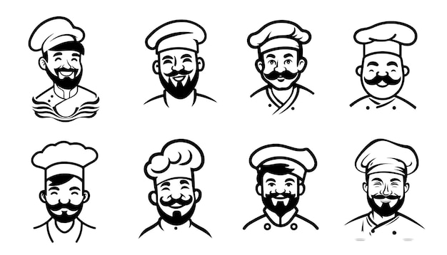 Вектор Шеф-повар главные эмблемы набор силуэт ручной рисунка иконы и знаки вектор