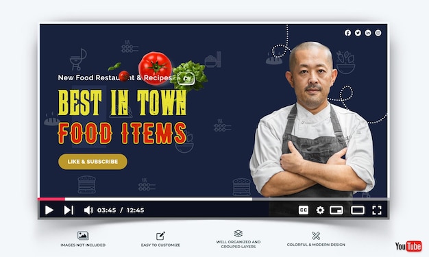 Chef cooking youtube thumbnail template vector premium
