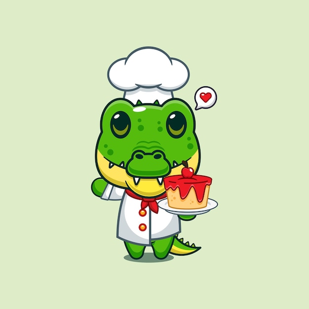 chef crocodile mascot cartoon character with cake