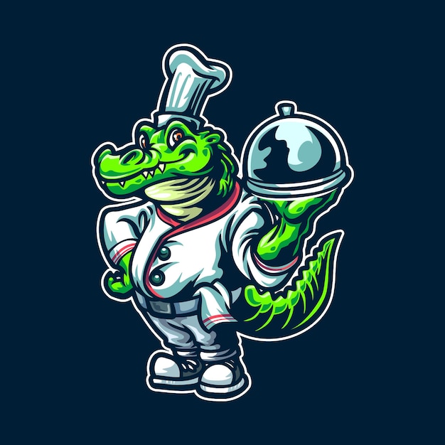 Vector chef crocodile mascot logo template for sport and gaming team