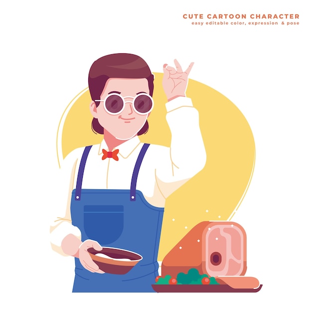 귀여운 요리사 만화 캐릭터 일러스트레이션