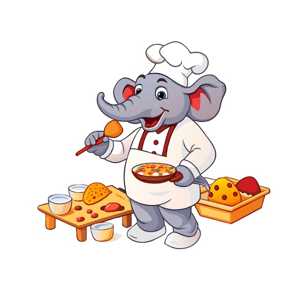 Vector chef elephant baking cake vector