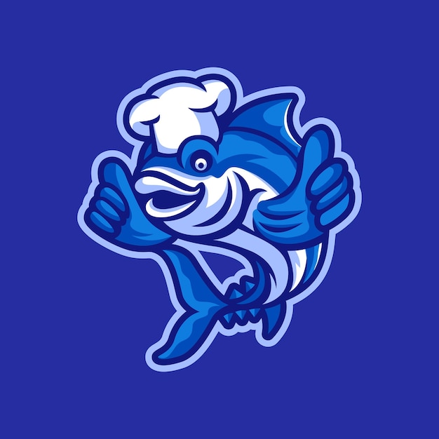 Chef fish tuna logo design illustration