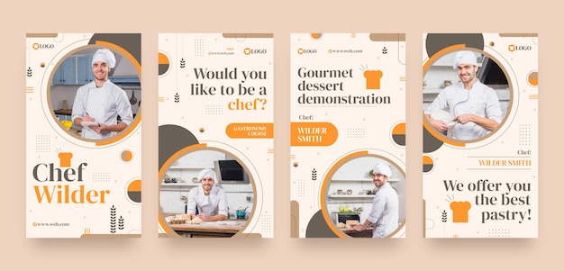 Vector chef and gastronomy instagram stories collection