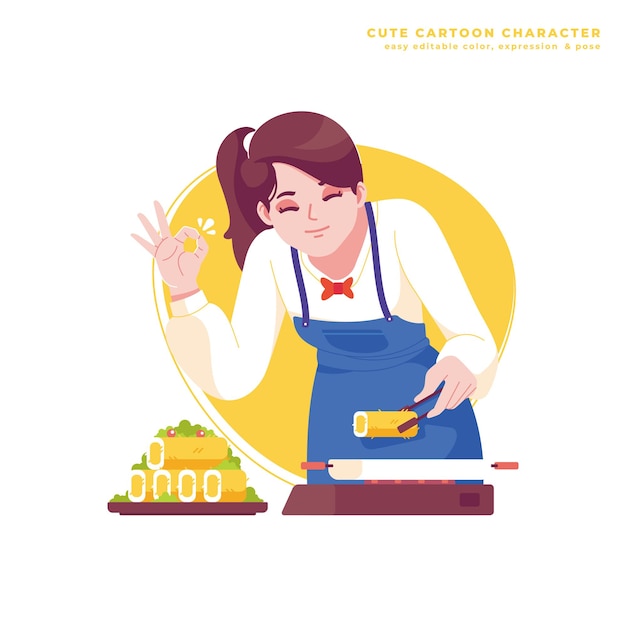 요리사 소녀 귀여운 만화 캐릭터