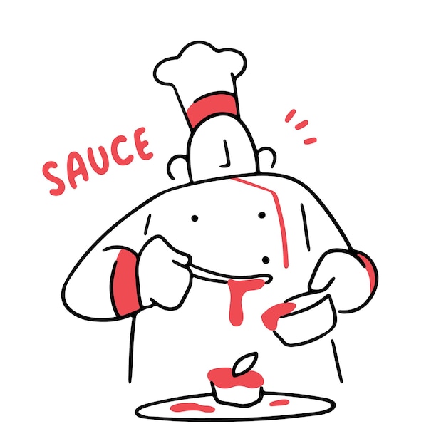 Il cuoco che dà una salsa all'illustrazione del cibo