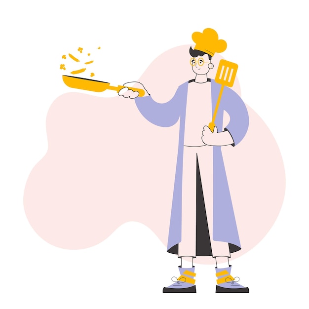 Vector chef guy line art style vector