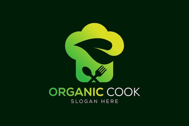 Логотип шляпы шеф-повара и листа или дизайн логотипа вегетарианской кулинарии