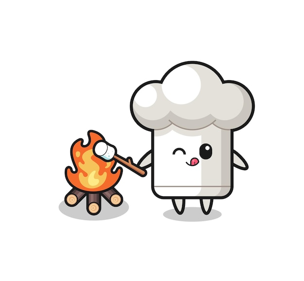 Chef hat character is burning marshmallow