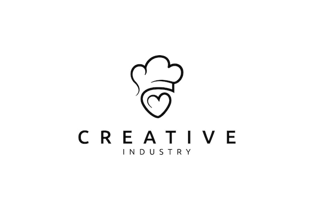 Design del logo del cappello da chef con l'icona dell'amore