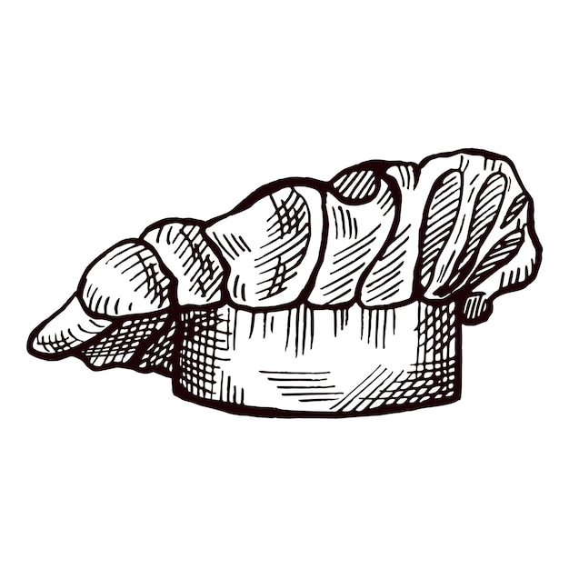 Schizzo del cappello del cuoco unico isolato. elemento tradizionale da cucina per cucinare in stile disegnato a mano.