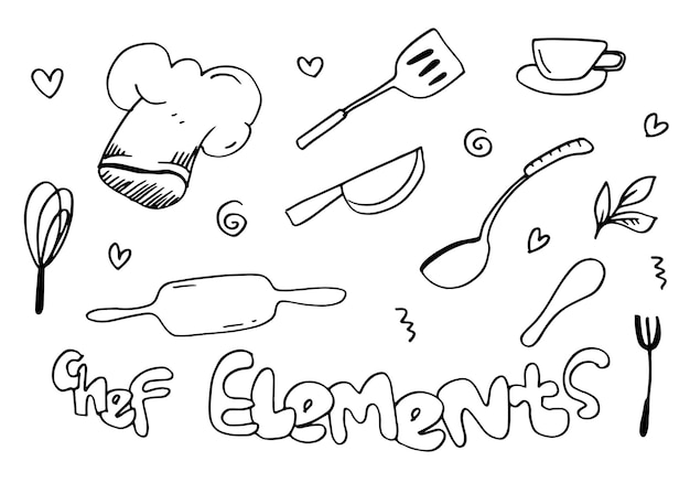 Vector chef hat vector doodle with assorted other cooking utensils for design concept