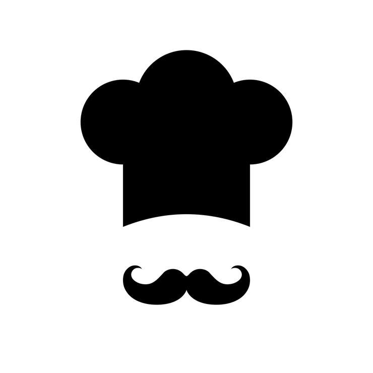 Vector chef hat with mustache vector icon isolated black glyph on white background