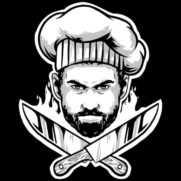 chef head with knifes and chef hat  