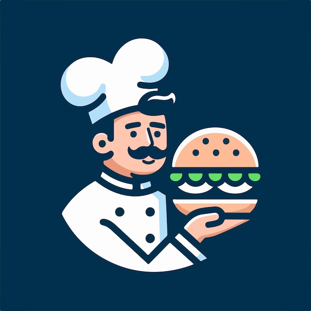 Vector a chef holding a hamburger with a chef hat on it